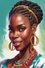 Placeholder: A vibrant digital illustration of a carribean woman with a confident yet playful expression. She is making a gesture by a raised brow. highly detailed two large cornrows. Her large hoop earrings are clearly visible, adding to the bold and expressive character of the artwork. with soft lighting accentuating the details of her face.", ink wash