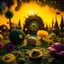 Placeholder: Detailed creepy landscape made of felt, naïve, vintage toys, sun, splops, volumetric light, giant flowers, naïve, Tim Burton, strong texture, orero dream, extreme detail, Max Ernst, decal, rich moody colors, sparkles, Harry Potter, bokeh, odd