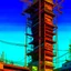 Placeholder: cyberpunk retro futuristic for comics really tall from far away