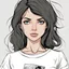 Placeholder: Portrait, brunette character with black hair, t-shirt comic book illustration looking straight ahead, pretty freckles