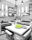 Placeholder: full equipped western kitchen in modern home ,Coloring Book for Adults, Grayscale Coloring Book