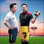 Placeholder: Elon Musk in a twitter logo referee jersey officiating for a soccer match at Wembley Stadium