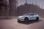 Placeholder: A Tesla 'Model Y' is parked, in the 'Cloud City' of Bespin. CINEMATIC. WIDE ANGLE LENS. PHOTO REAL.