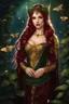 Placeholder: Burgundy hair, dark hair,dark red , rapunzel hair,very long hair,dark fairy princess,elven crown,night,dragonflies,beautiful,ong ashes,golden armor ,sparkle,night blooming,ivy,dark green,lilly of valley,golden elven crown,elven warrior,dark gold armor,extremely long hair