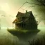 Placeholder: Abandoned house, overgrown, partially submerged,house interior, water inside