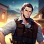 Placeholder: Clear Focus, High resolution, gunslinger, Bearded, short brown hair, serious eyes,