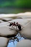Placeholder: To drink the water, ant climbed up on a small rock. While trying to drink a water, she slipped and fell into the river