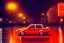 Placeholder: A 1990s car standing in front of a red traffic light, empty street, Cairo, 1990s, night time, rain, winter, movie scene Nick Harris style