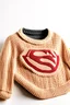 Placeholder: Superman's Balenciaga sweater Winter elegant inspired by Superman's emblem design beige tones with dual color on a white background, product catalog photography, soft spot lighting, depth of field, 4k –ar 3:5 –q 2