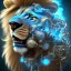 Placeholder: a lion made of steam punk elements with blue diamonds in his face, high detail, photo, kybernetic, 8k, roaring