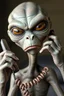 Placeholder: lifelike grey alien angrily talking on the phone