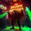 Placeholder: An "BIG POOP" performing at dance club, his name is "BIG POOP" and looks crazy, and green slime on stage, Neon lights and smog, "DAS BRAUNE WUNDER" SIGN ON WALL