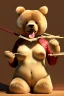 Placeholder: Big fat Japanese woman dressed as a bear eating noodles with chopsticks