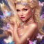 Placeholder:  lying down beautiful face princess blond fairy smiling with sparkle jewel bikini and butterflies in hair magic