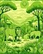 Placeholder: A light green savanna with animals with tribal masks