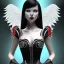 Placeholder: black hair smiling lady angel top with blades