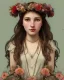 Placeholder: portrait young girl with flower crown sitting on an empty crate wearing beautiful necklaces, alphonse mucha style, white dress, potholes on road, ramshackle, crow, 8k resolution, high-quality, fine-detail, intricate, digital art, detailed matte, volumetric lighting, dynamic lighting, illustration, 3D octane render, brian froud, howard lyon, selina french, anna dittmann, annie stokes, lisa parker, greg rutowski,