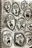 Placeholder: sketch of many faces on a pages, screaming and sad, demented, mad, journal
