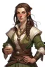 Placeholder: old female half elf tavern owner fighter with brown hair dnd