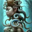 Placeholder: Sango fantasy, fantasy magic, intricate, sharp focus, illustration, highly detailed, digital painting, concept art, matte, art germ and Paul Lewin and Kehinde Wiley, masterpiece Japanese dancer head bronze octopus' Asian African girl nice breast Thai hair turquoise silver blue under water