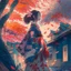 Placeholder: a girl wearing a kimono with ornaments and the leaves falling from the trees near a street filled with beautiful cherry trees futurism, digital art, full details, high resolution, colorful, 4k, HD