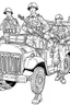 Placeholder: Outline art for coloring page OF 1944 ARMY TOYS, coloring page, white background, Sketch style, only use outline, clean line art, white background, no shadows, no shading, no color, clear