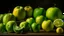 Placeholder: A collection of green and yellow apples, some cut in half, arranged on a table. Nearby, a lemon and a lime add a splash of color to the scene.