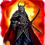 Placeholder: dnd, fantasy, watercolour, portrait, ilustration, elf, dark lord, armour, satanic, red, black