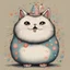 Placeholder: fat pouting fluffy cat celebrating birthday, fine color ink illustration, by Gary Baseman, colorful, adorable, interesting, maximal