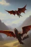 Placeholder: detailed oil painting, renaissance style, of dragon flying across an open field, breathing fire, mountains in distance