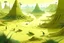 Placeholder: A light yellowish green swamp with bugs in daylight designed in ancient Egyptian hieroglyphics painted by Zhang Lu