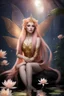 Placeholder: Peach hair , light peach hair, dark,night dark gold,gold,golden,rapunzel hair,dragonflies,water lilies, night,light,,butterflies,elven ears,dark fairy ,night sky,stars,princess,nymph,sparkle,glitter,orchids