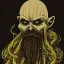 Placeholder: Cthulhu with white skin and a beard made of fleshy tentacles as a Russian Orthodox nosferatu vampire with yellow eyes and vampire fangs