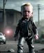 Placeholder: The Terminator toddler, fixed eye, full body, dramatic lighting, angry, hyper realistic