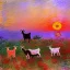 Placeholder: Goats with flowers sunset bright colors by Claude Monet