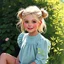 Placeholder: a pretty girl, age 8, blonde hair in bunches, playing outside by the bushes, digital painting, stylised