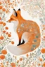 Placeholder: A stunning and vivid painting of a fox, illustrated with intricate detail, surrounded by an array of exquisite floral and ornamental designs. The fox, with its vibrant orange and white fur, is shown in a side profile, gazing intently off into the distance. The fur of the fox is adorned with various flowers, leaves, and other natural elements, creating a harmonious blend of wildlife and art. The background is predominantly white, providing a clean canvas that allows the fox and its adornments to