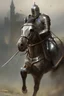 Placeholder: Epic heritage framed oil painting of knight in shining armour