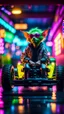 Placeholder: portrait of clone Hairy Gremlin myth buster pimp ninja yoga cyber punk in drifting hipster lawn tractor parked in dark neon lit reflective wet arcade hall tunnel,bokeh like f/0.8, tilt-shift lens 8k, high detail, smooth render, down-light, unreal engine, prize winning