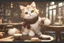 Placeholder: cute fluffy cat in a coffeehouse in sunshine Weight:1 detailed matte painting, deep color, fantastical, intricate detail, splash screen, complementary colors, fantasy concept art, 8k resolution trending on Artstation Unreal Engine 5 Weight:0.9