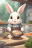 Placeholder: Cute chubby bunny floppy ears adventurer dnd cooking art realism