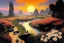 Placeholder: Beautiful epic sunset, logan's run 1976 movie influence, cosmic, people, rocks, holiday influence, river, flowers, very epic and philosophic, claude monet impressionism paintings