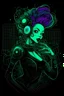 Placeholder: Create a whimsical and surreal dancing cyberpunk girl in the vector graphic style of Nirak1