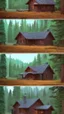 Placeholder: A cabin in the woods, a big brown bear, a movie scene, a more accurate picture