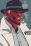 Placeholder: A red demon wearing a police outfit smoking a cigerate.