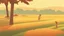 Placeholder: Rice field，Trees，Warm color palette，Animation，A lovely grasshopper，People who work