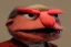 Placeholder: Angry muppet trump in suit, no tongue, looking forward, face, smaller, round puffball nose, eyebrows, small nose