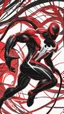 Placeholder: A close picture to Mix between daredevil and venom symbiote in red and black color in dreamshaper finetuned model with dynamic art style witg