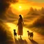 Placeholder: create a wonderful quality painting of an elegant woman walking with a dog and a child at sunset, digital painting in harsh light, atmospheric. Digital Painting, Atmospheric Artwork, Dramatic Artwork, Background Artwork, , Dreamy Digital Painting, Digital Art Image, , Stunning Digital Color, 24K