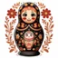 Placeholder: draw matryoshka dolls, the matryoshka is smiling, the kind sweet face of the matryoshka doll, behind the matryoshka Russian patterns in the style of Khokhloma